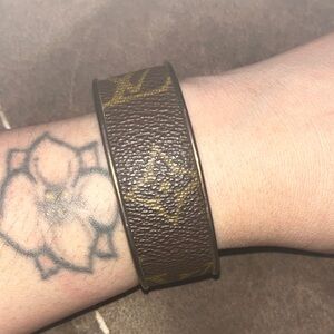 Brown Monogram Print Cuff Bracelet